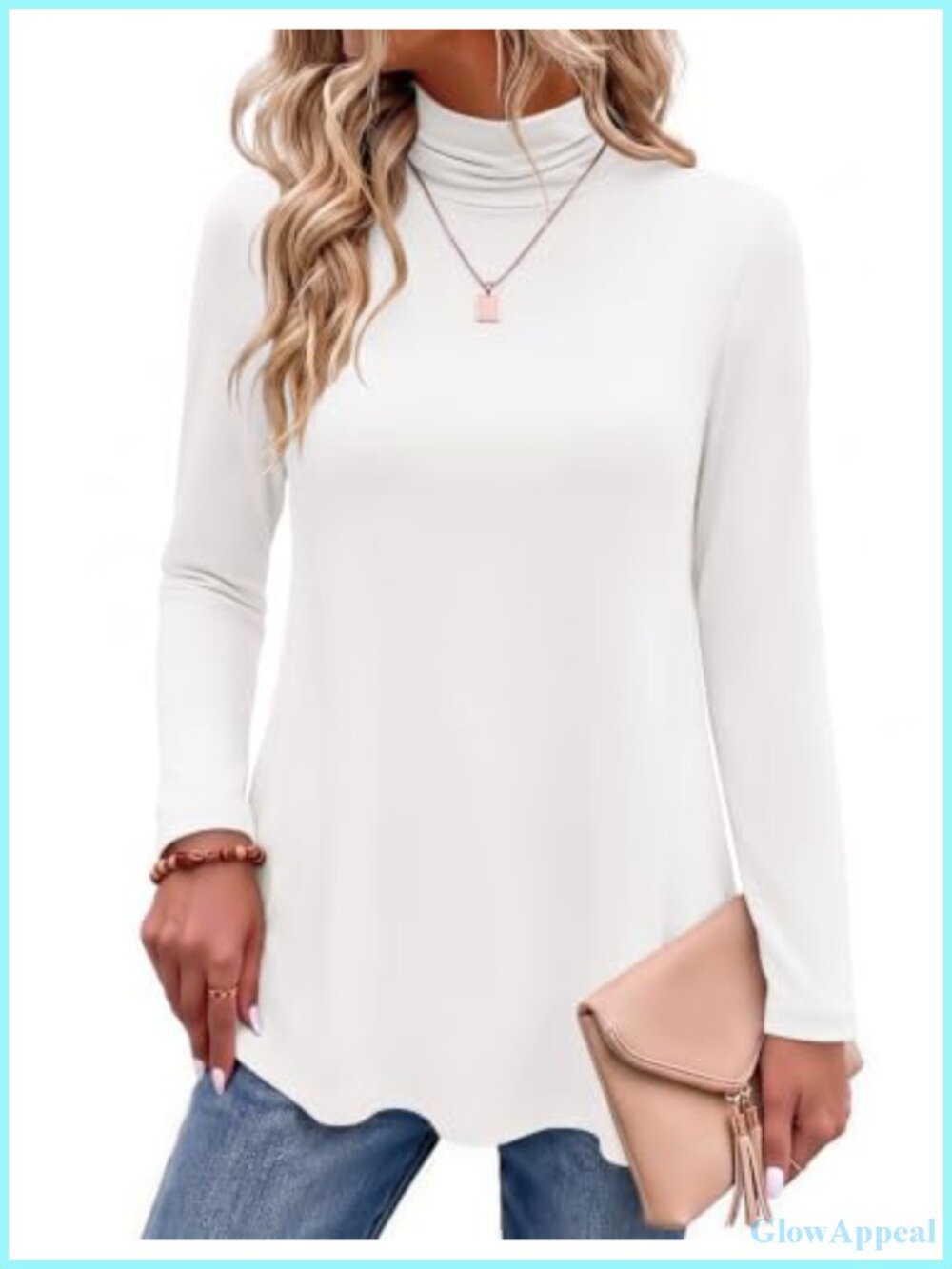 Long Sleeve Turtleneck Tunic Top Women Loose Fit Mock Neck Work Casual